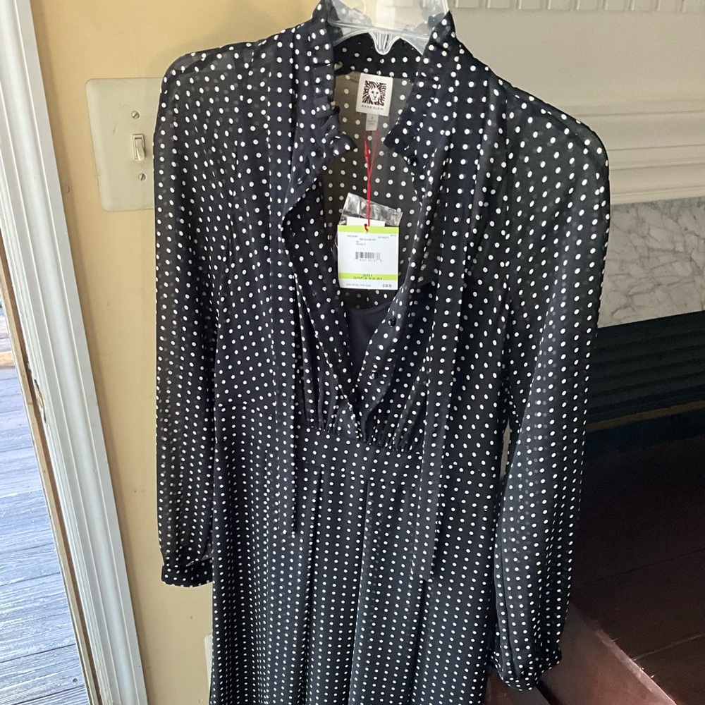 Anne Klein Black with White Polka Dot Long Sleeve Dress